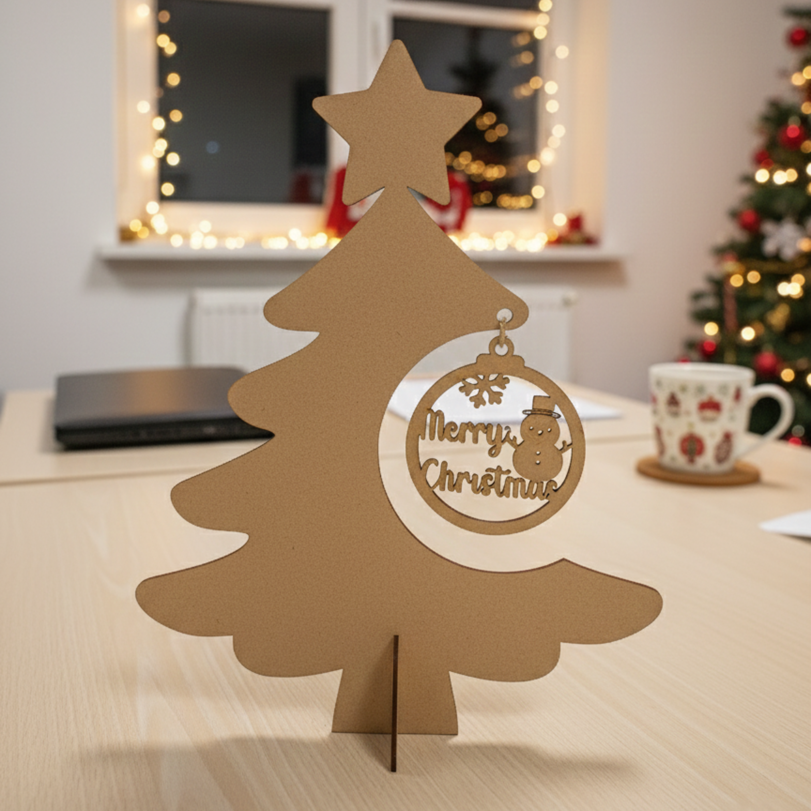 Arbolito Navideño de MDF Natural con Esfera