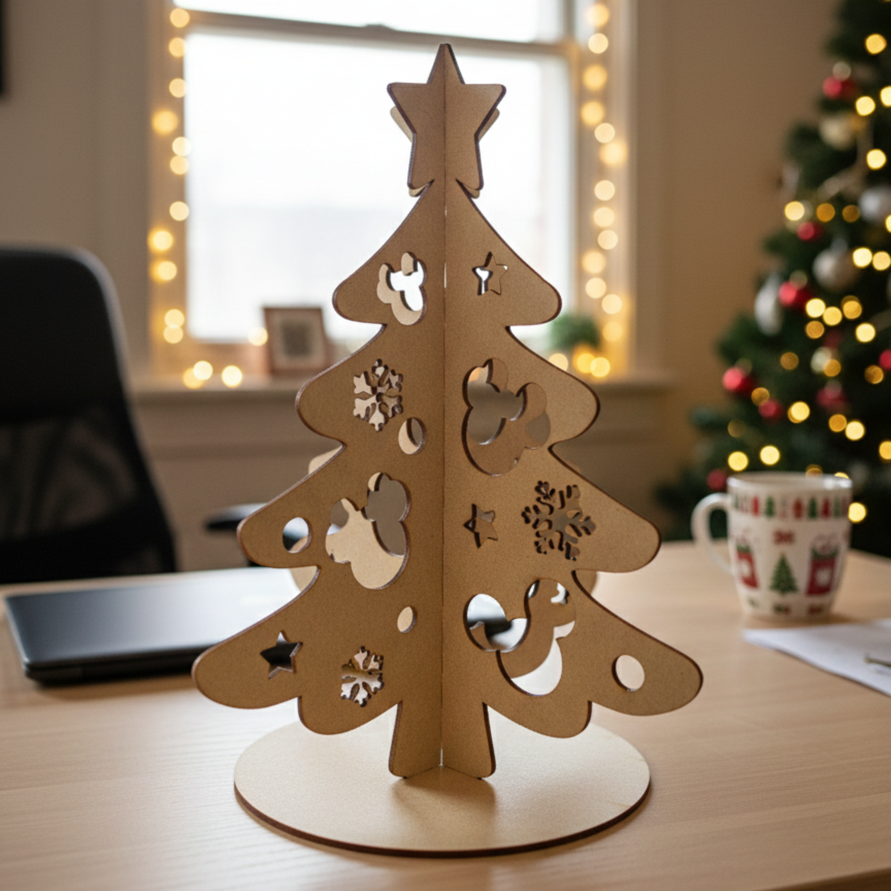 Arbolito Navideño de MDF Natural Mickey Minnie